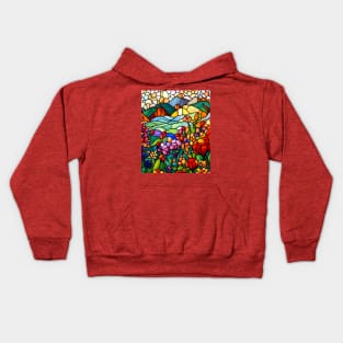 Stained Glass Colorful Mountain Flowers Kids Hoodie